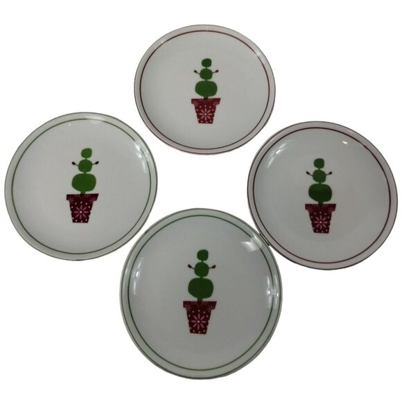 Starbucks Coffee Topiary Tree Snowman Holiday 6 in Snack Plates 4 Pieces 2006 - Picture 4 of 6